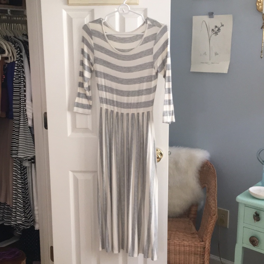 Gray and cream striped midi dress